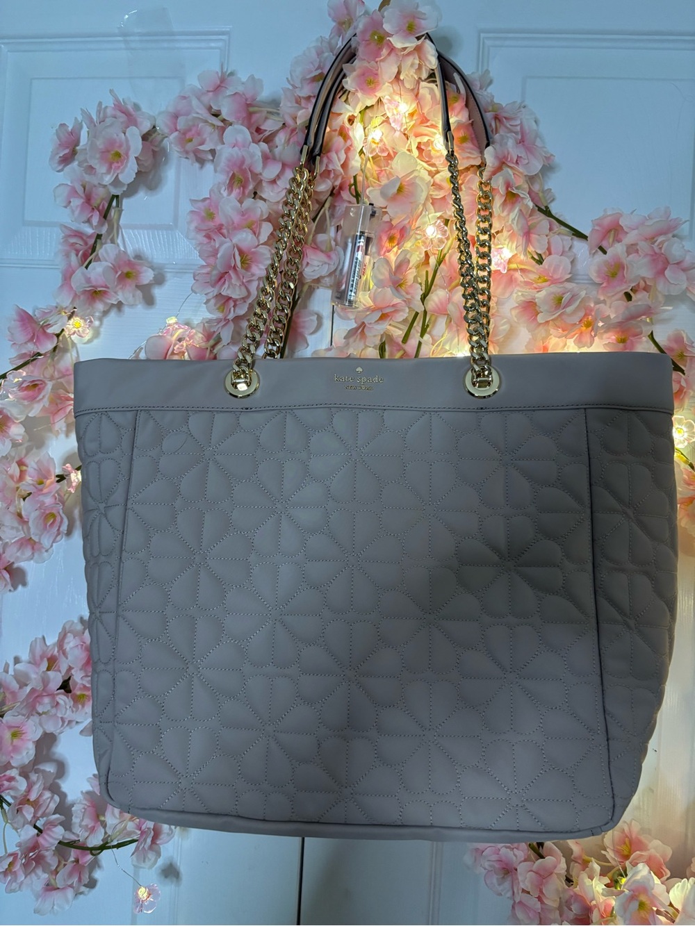 kate spade Quilted Floral-Pattern Tote in Taupe Nylon NWOT